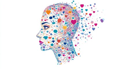 Stylized human face composed of colorful icons illustrating creativity and emotion in a vibrant design. Generative AI