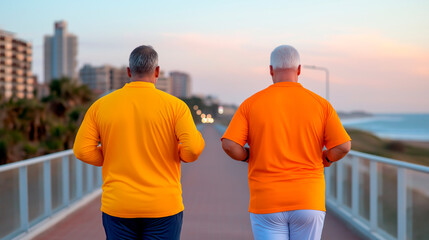 Two friends jogging together on a coastal path.