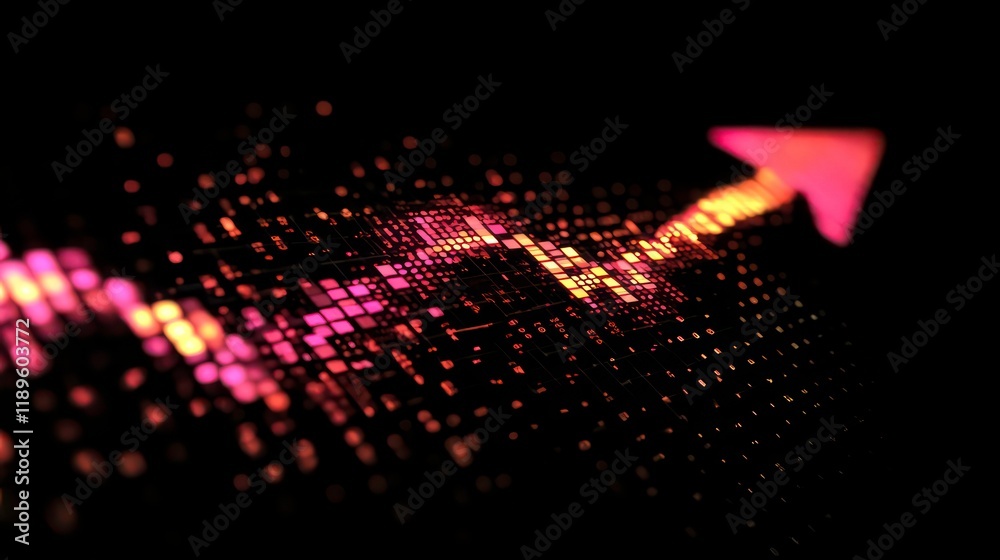 Poster Abstract upward trending arrow with glowing data points.