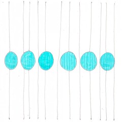 Fototapeta premium teal and white geometric pattern, minimalist style, vertically aligned elongated rounded shapes resembling arches, thin white outlines, symmetrical design, uniform spacing, wallpapers, textiles