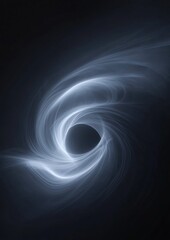 Digital art piece that appears to be a black hole in the center of a dark background. the black hole is surrounded by a swirling vortex of light blue lines that create a sense of movement and energy.