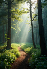 Obraz premium Forest clearing bathed in soft morning light