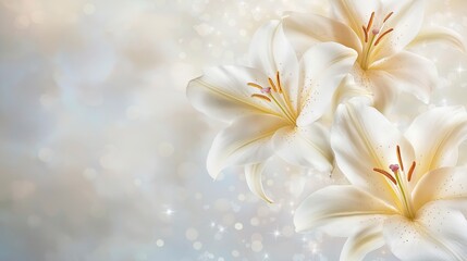 Naklejka premium abstract white lily flower background with soft boke lights