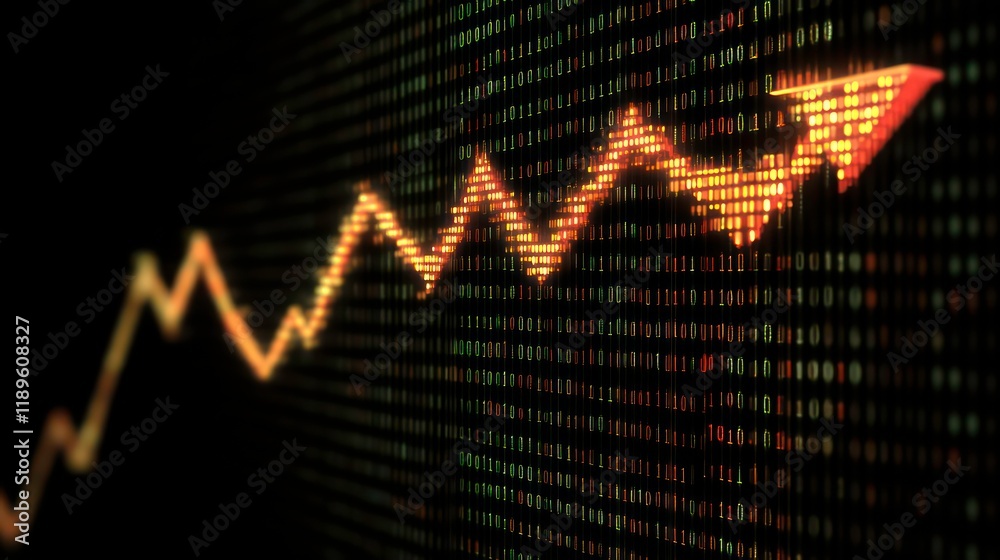 Poster Upward trending arrow graph on a data background.