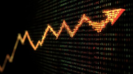 Fototapeta premium Upward trending arrow graph on a data background.