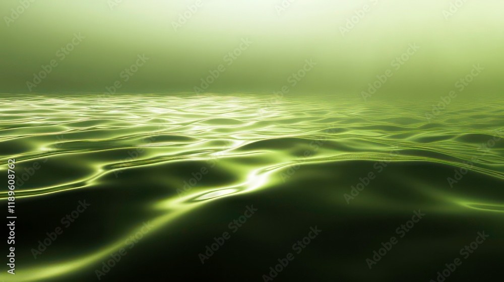 Poster abstract green water surface with subtle waves and light reflections.