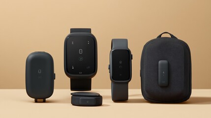 Futuristic Smartwatch Collection with Charging Case and Portable Device