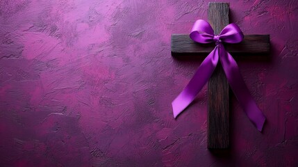 A Christian cross on a purple background, representing Good Friday, Lent Season, and Holy Week