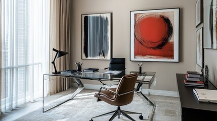 Modern Home Office Interior Design with Abstract Art