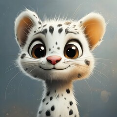 Adorable Cartoon Snow Leopard Cub Portrait