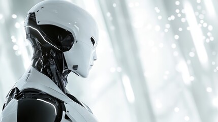 Fototapeta premium A close-up view of a futuristic, white humanoid robot with its detailed mechanical components on display.