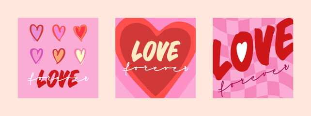 Valentine's day posts instagram template set for social networks. Vector mobile story and post wallpaper layout for promotion. Happy Valentine's Day greeting cards.
