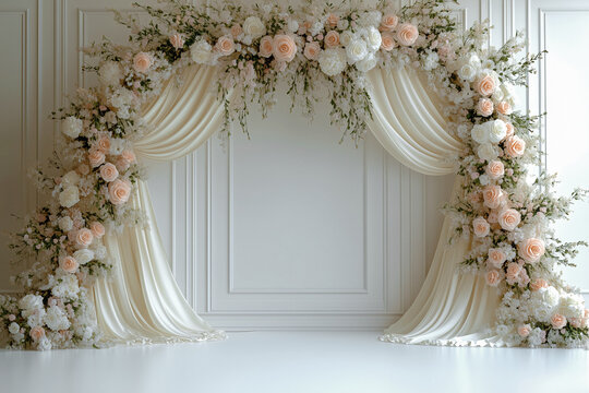 Digital party backdrop with balloon arch, floral arch, wedding backdrop, party background, balloons, drapery, dried flowers, Boho, composite backdrop 