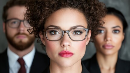 Diverse business professionals portrait with focus on confident young hispanic female leader