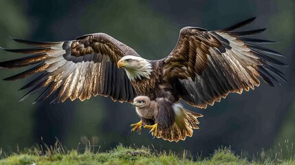 Eagle Landing, Chick, Forest, Wildlife, Nature, Conservation, Bird, Flight, Wings, Green