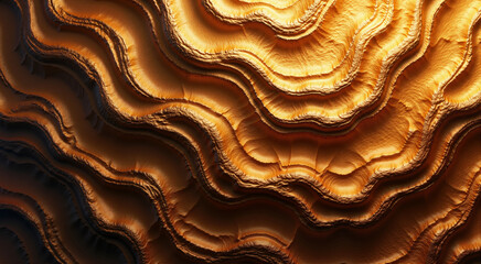 Golden Abstract Wavy Texture.  Luxurious golden waves create a mesmerizing visual effect, perfect for backgrounds and design projects.