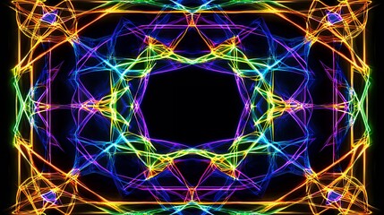 Kaleidoscopic Symphony: A vibrant, symmetrical artwork of interwoven light trails, creating a mesmerizing and abstract visual experience.