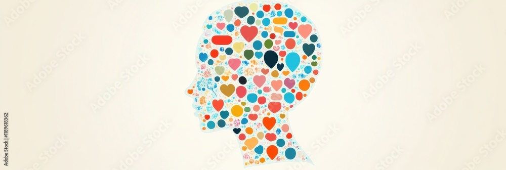 Aufkleber stylized human face composed of colorful icons representing emotions and ideas. generative ai