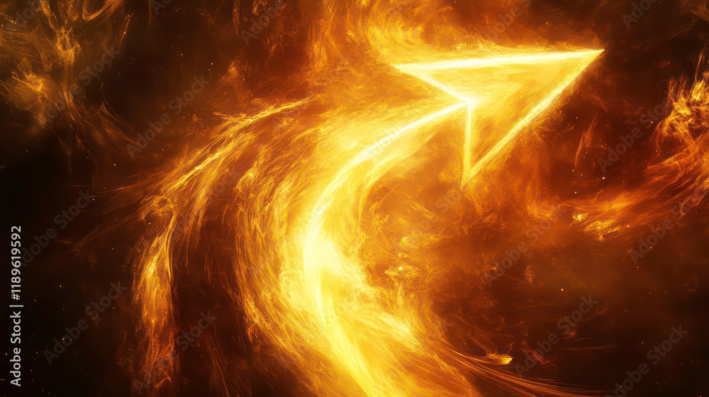 Poster fiery arrow pointing upward, symbolizing growth and progress.