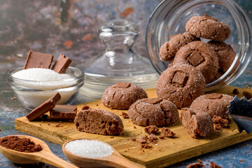 Coffee cookies with chocolate. Delicious homemade dessert