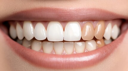 Fototapeta premium Close-up of a smile with teeth whitening comparison