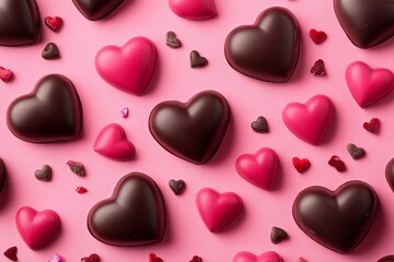 Unwrapped heart-shaped chocolate, soft pink and red background – sweet gesture for Valentine's Day gifting and celebration.