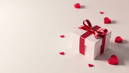 Gift box with red ribbon and hearts, Valentine's day_