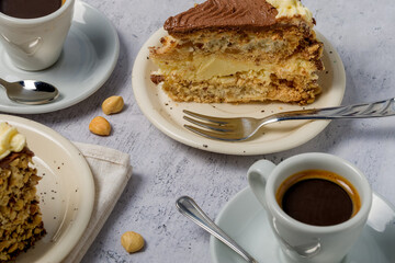 Homemade Kyiv cake. The known ukrainian bakery products . Selective focus