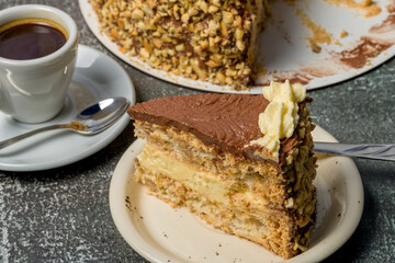 Homemade Kyiv cake. The known ukrainian bakery products . Selective focus