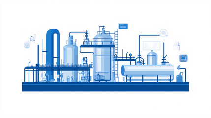 Obraz premium Detailed depiction of a chemical processing plant with continuous stirred-tank reactors (CSTRs) in operation, showcasing intricate industrial pipelines and advanced engineering