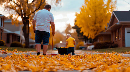 A father and son working together in the backyard