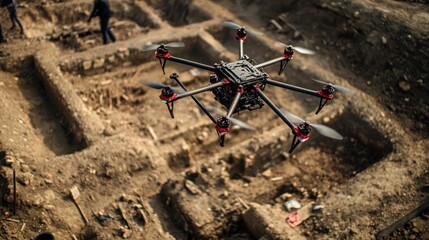Drone surveying an archaeological dig site.