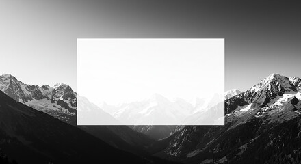 Majestic Snowy Mountain Range Landscape with Blank Rectangle for Text or Logo
