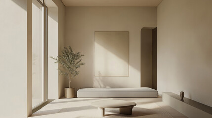 Bright Minimalist Living Room with Neutral Tones and Natural Light