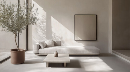 Bright Minimalist Living Room with Neutral Tones and Natural Light