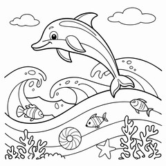 Obraz premium Dolphin coloring page , kids, animal coloring page, KDP