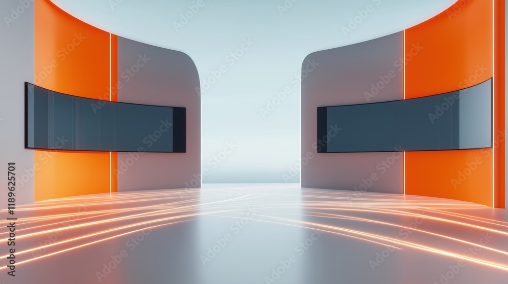 Fototapete modern virtual studio background for tv news live events. stylish 3d rendering backdrop. suitable fo