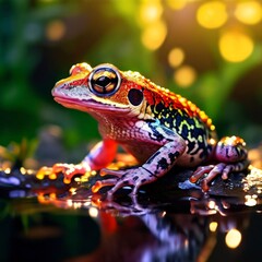Fototapeta premium red lizard on a leaf