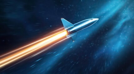 Fototapeta premium Spaceship launching into space, leaving a bright trail of fire.