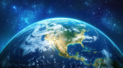 Detailed View of Earth from Space During the Night, with Artificial Lights Highlighting Countries and Regions, Set Against the Infinite Expanse of Space