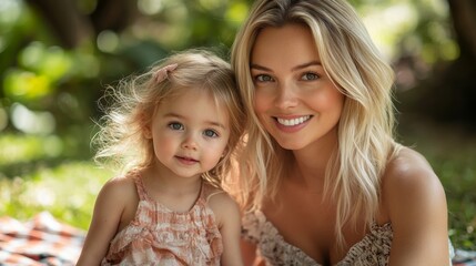 Blonde Mother and Daughter Sharing a Joyful Moment Outdoors for Mother's Day 20