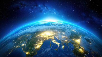 Detailed View of Earth from Space During the Night, with Artificial Lights Highlighting Countries and Regions, Set Against the Infinite Expanse of Space