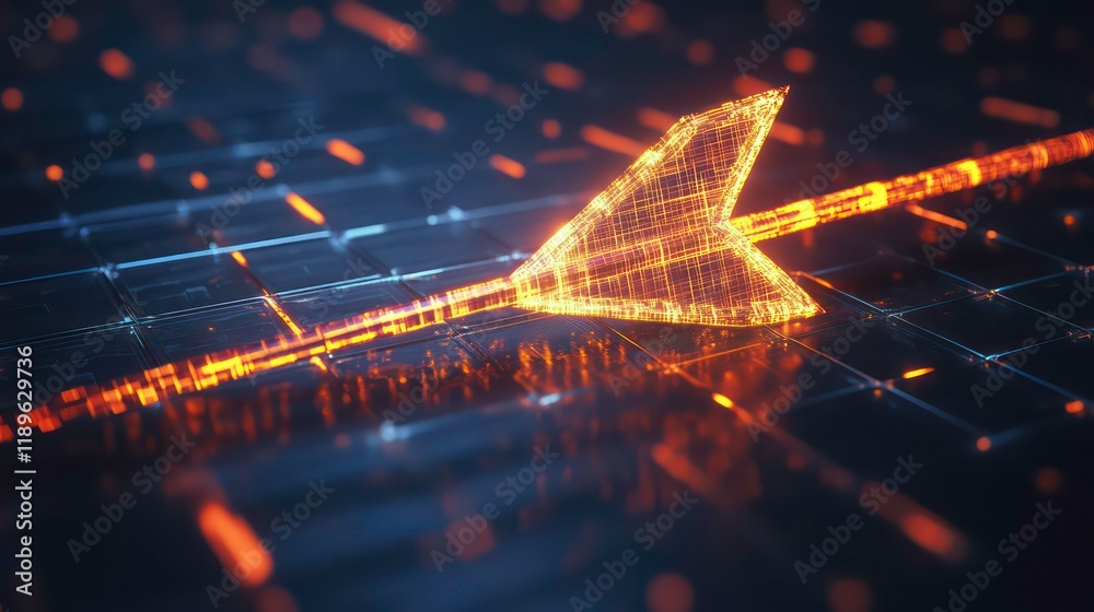 Poster Glowing digital arrow on a grid, representing progress, technology, and future.