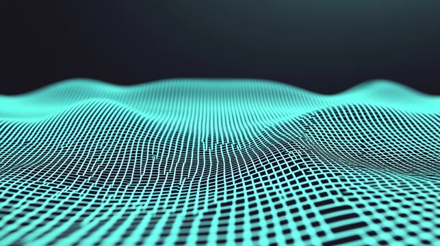 Abstract Teal Grid Wave Digital Landscape Background