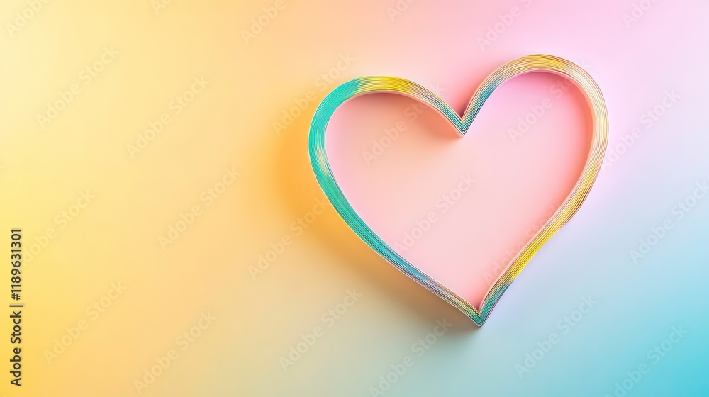 Poster pastel rainbow heart shape on gradient background.