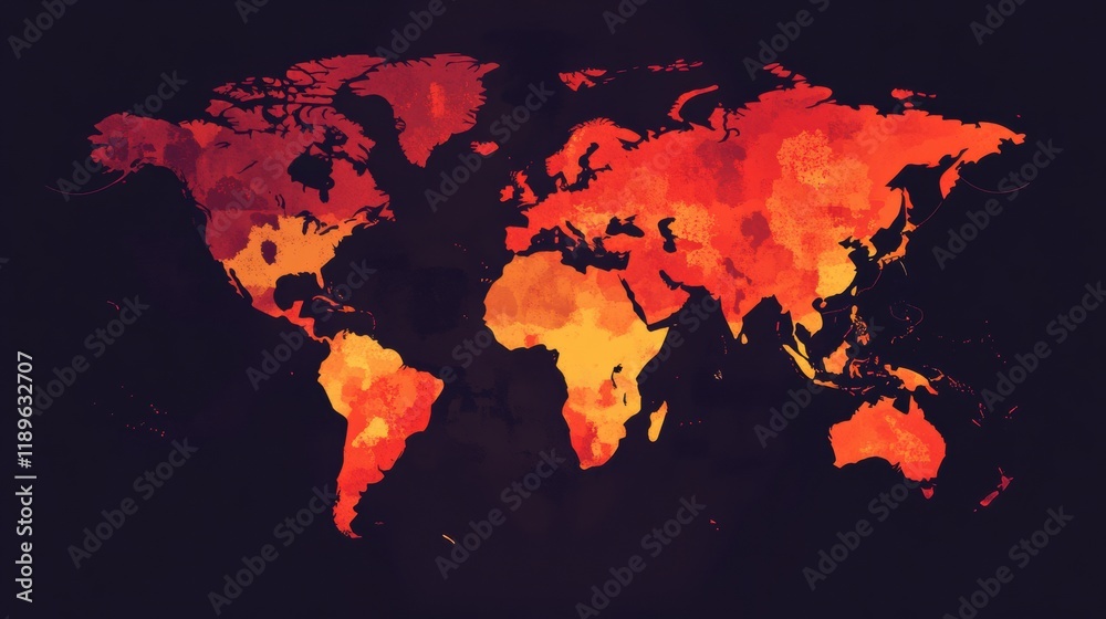 Fototapete world map showcasing zones of epidemic outbreaks with highlighted regions indicating severity levels