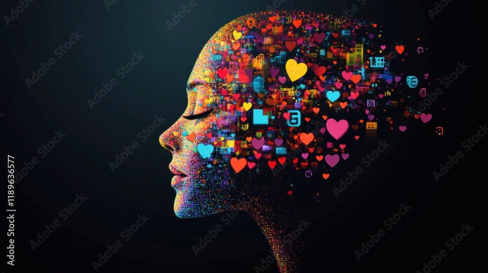 Aufkleber colorful human face composed of vibrant icons showcasing creativity and expression using various sym