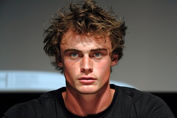 Obraz premium A man with messy hair and a blue shirt