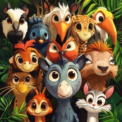 Adorable Jungle Animals Gather Together In A Group