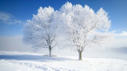Fototapeta premium Winter brings a serene and atmospheric view of the River Maas's banks, shrouded in mist or fog, which softens the outlines and tones down the colors.